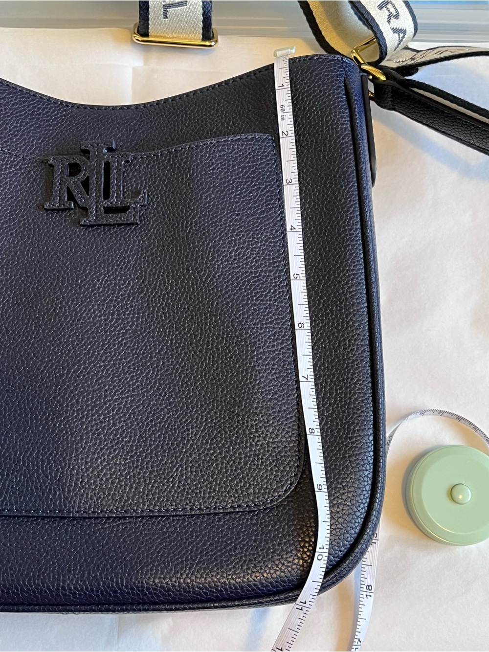 NWOT Lauren Ralph Lauren Pebble Leather Crossbody Bag Navy Gold Hardware - Picture 10 of 14